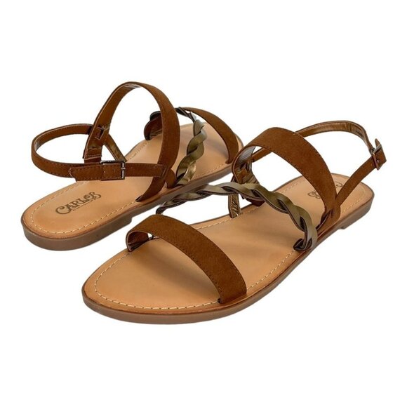 Carlos Santana Shoes - Carlos Santana Radley Brown Faux Leather Slingback Womens Sandals Size 9M